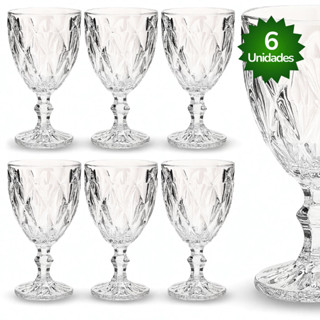 Jogo de Taças Diamante Copo Vidro Transparente Bico De Jaca 330ml